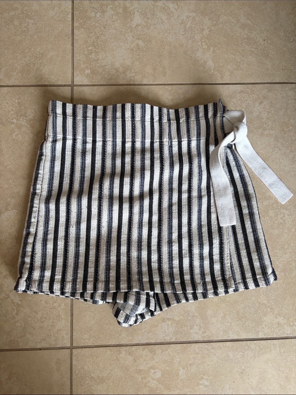 Striped Knit Wrap-Front Women’s Shorts - Black & White